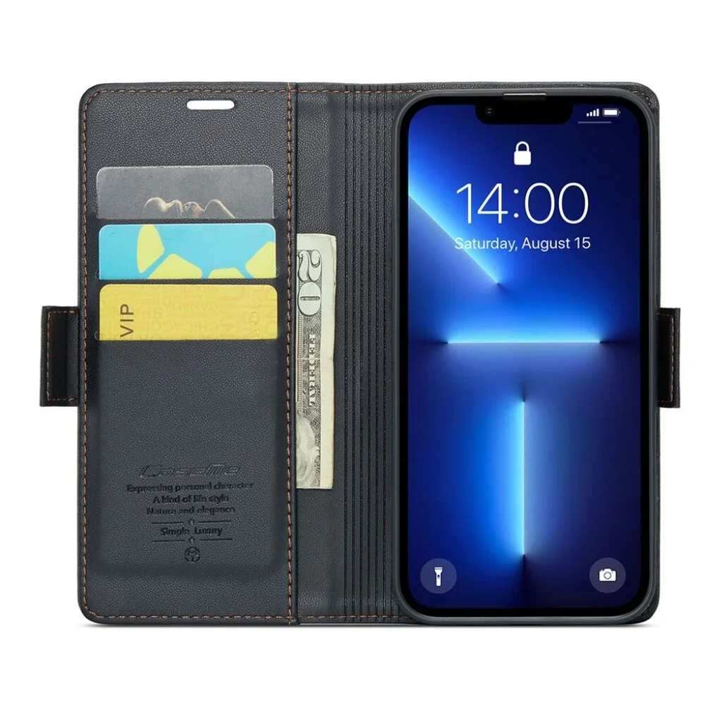 CaseMe 023 For iPhone 13 Pro Max Retro PU Leather Wallet Case Butterfly Buckle w
